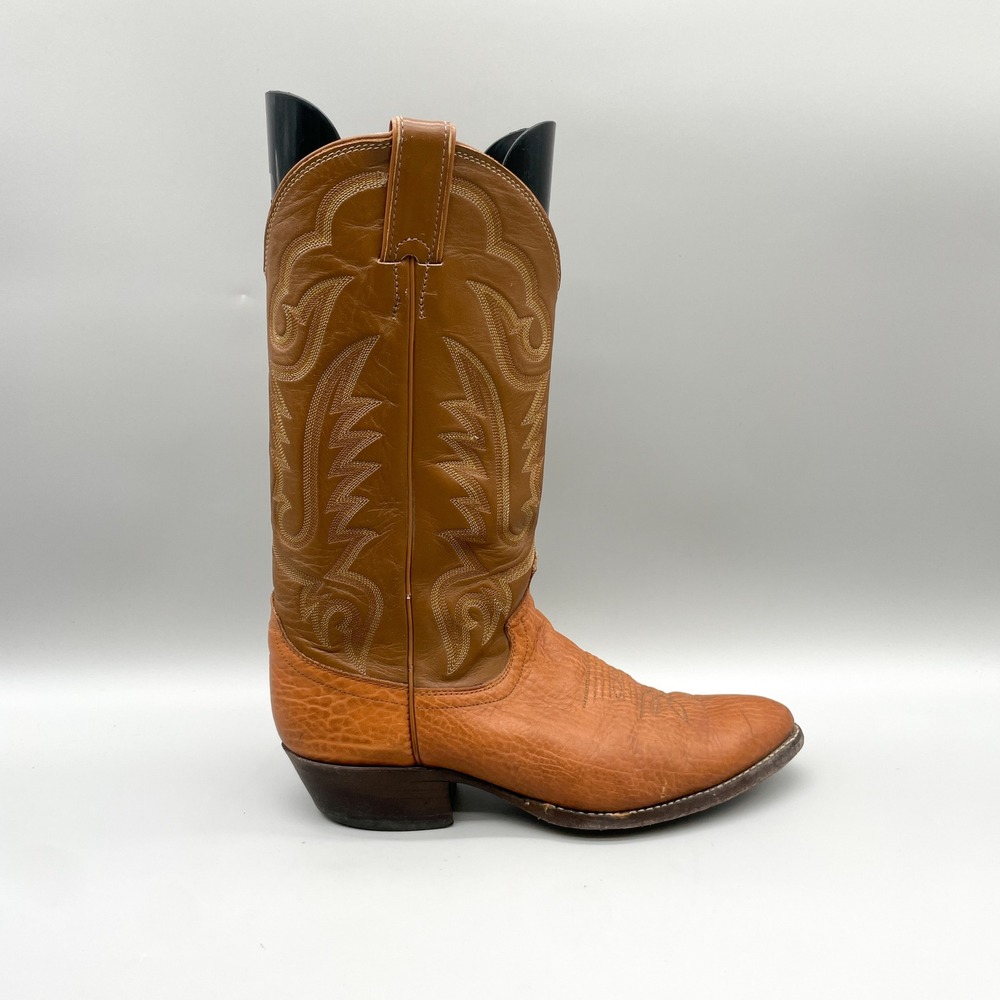 Justin Mens 9.5D Western Cowboy Boots Tan Brown Bullhide Leather Rodeo USA VTG